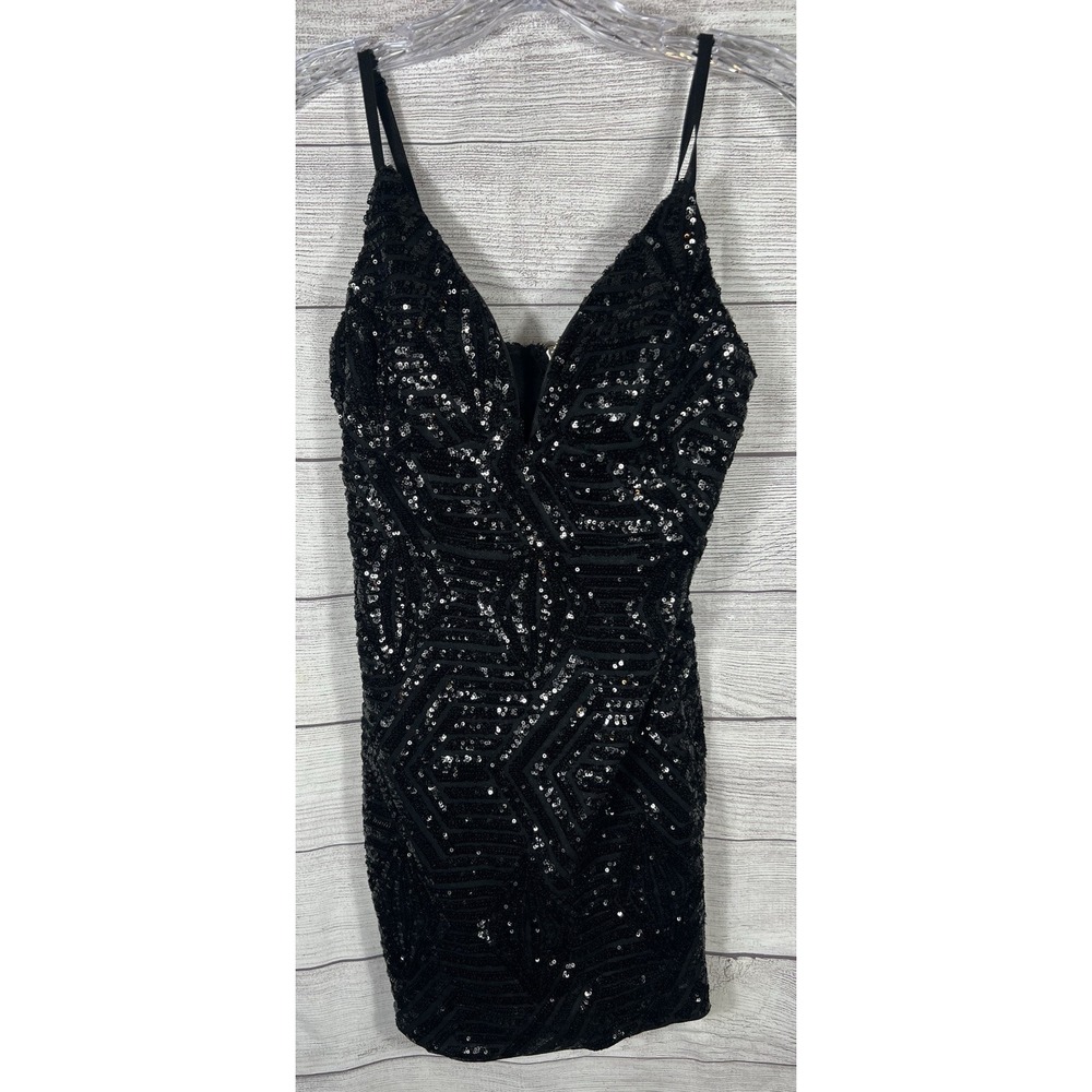 Windsor Womens Large Black Sequin Bodycon Mini Dress Club Party